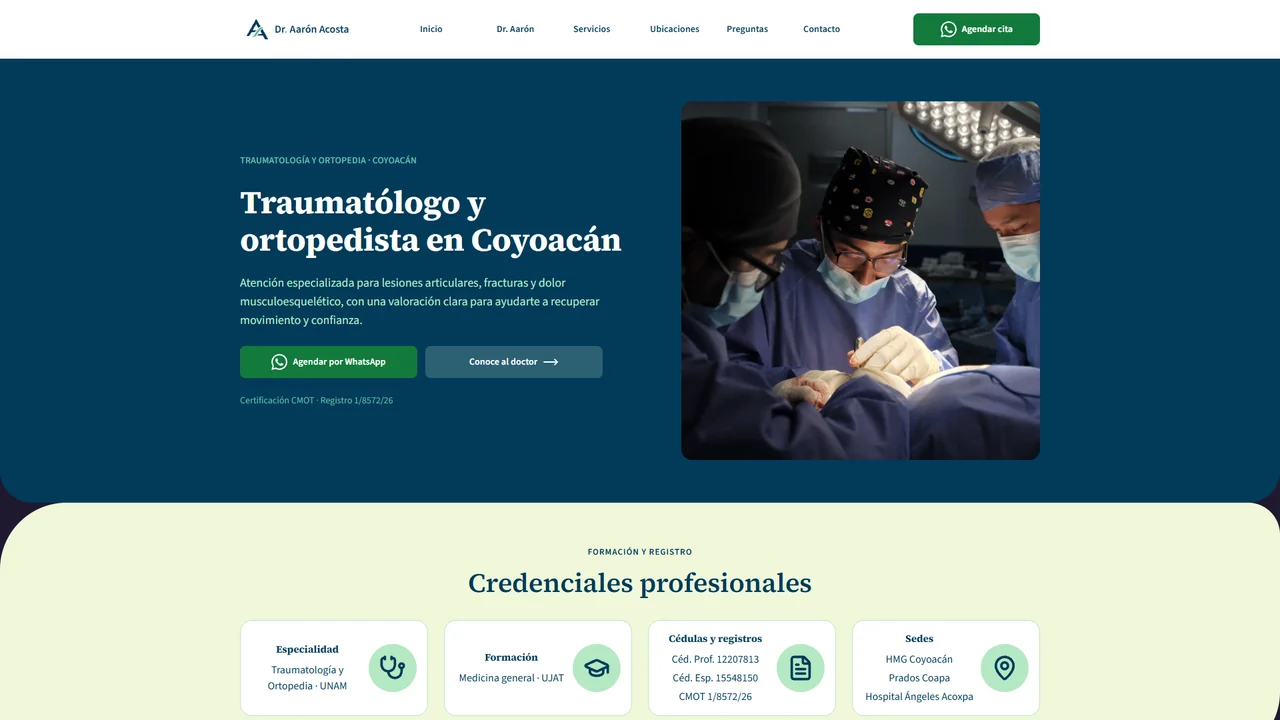 Página de inicio publicada del Dr. Aarón Acosta en escritorio